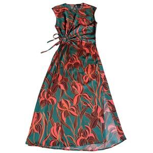 House Of Harlow 1960 Revolve Satin Floral Slip Maxi Dress Cut Out Tie Waist Sz M